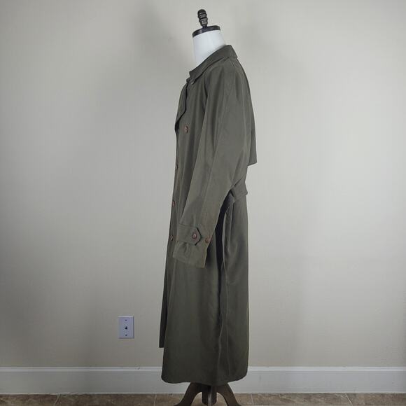 Perusal Trench Coat 44L Green Belted Classic Double Breasted Collared Wool Liner - Picture 8 of 11